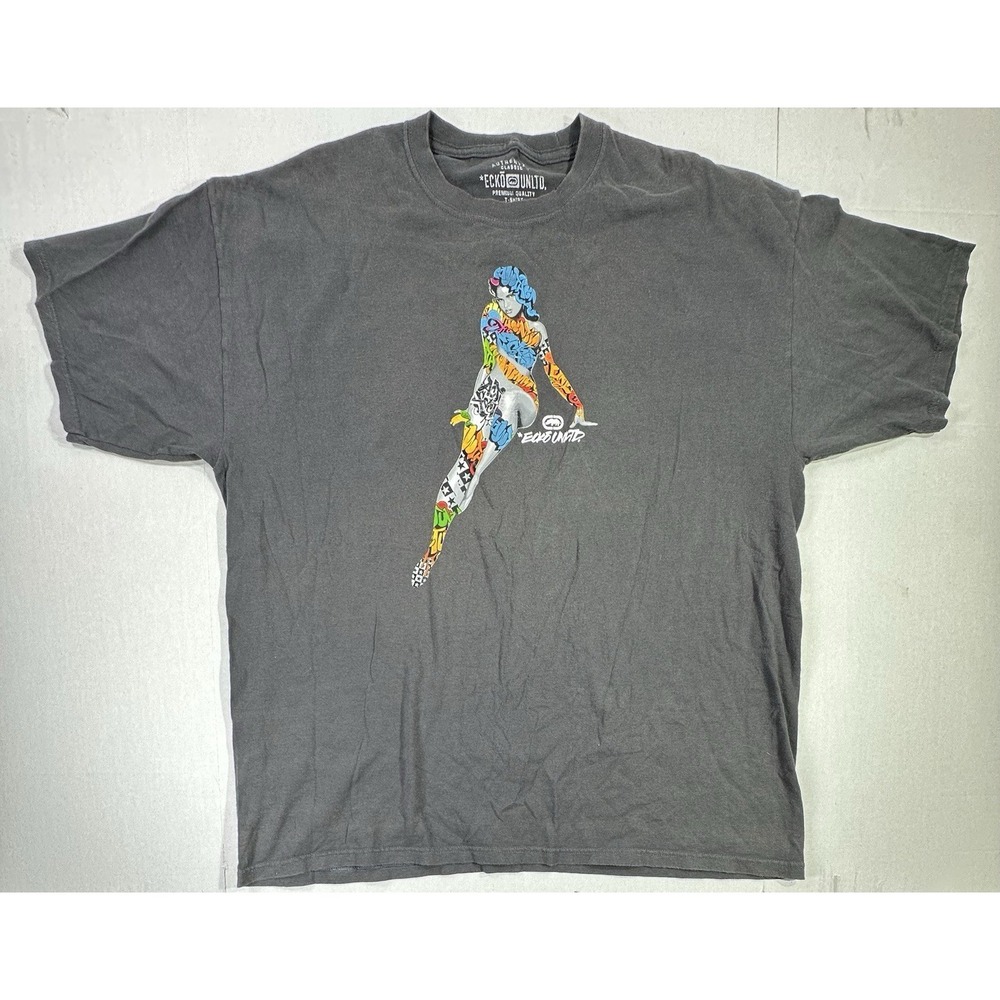 Ecko Unltd Graffiti Woman Graphic Tee 2XL Gray Streetwear Hip Hop Shirt